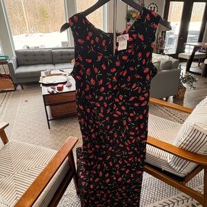 R&K Black Maxi Dress with Red Floral Pattern